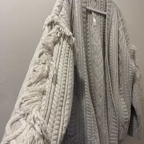 Madewell NWT chunky knit open cardigan - large - cream - fringe - pockets - Picture 4 of 7